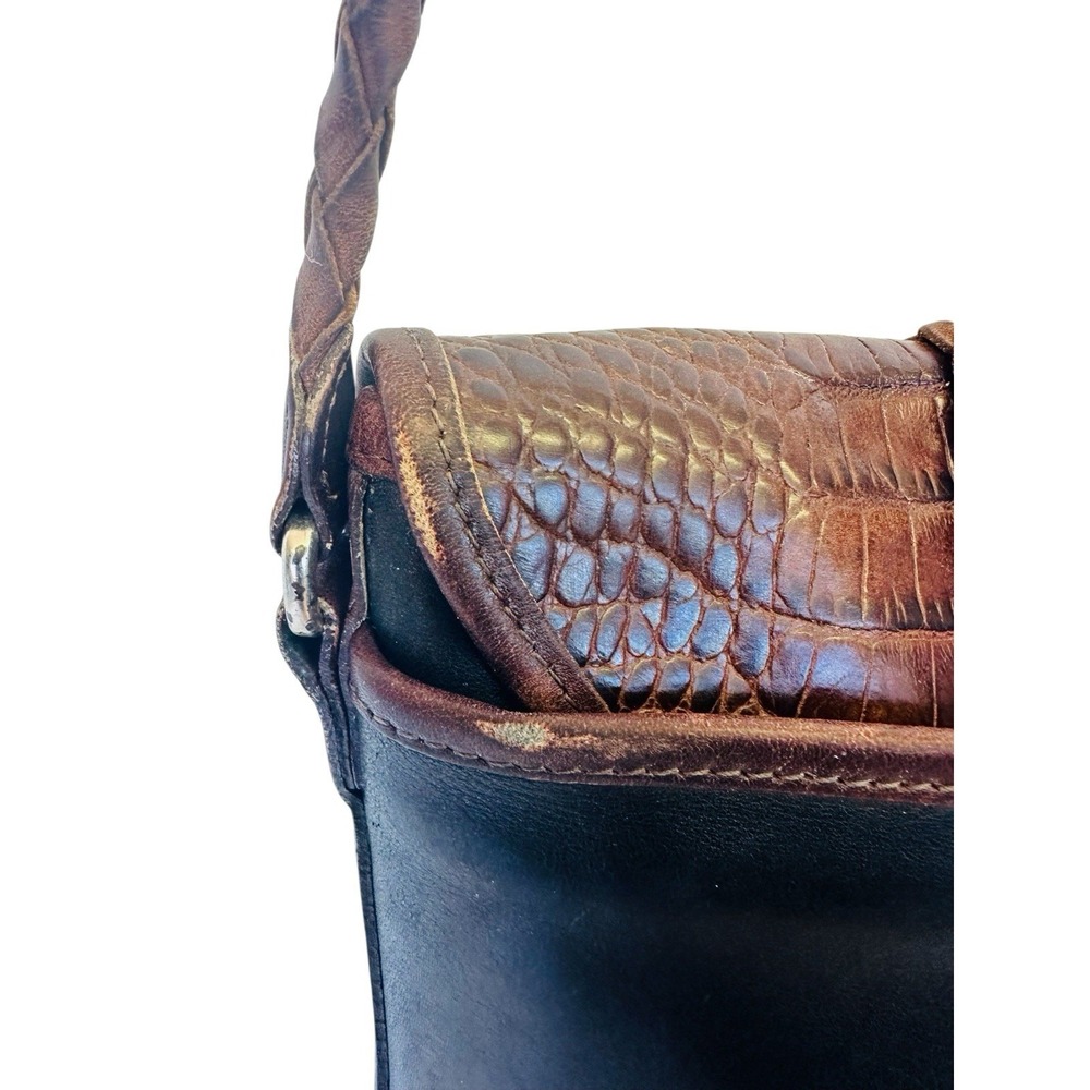 Vintage Brighton Cheryl Crossbody Leather Bag Alligator Embossed Black Brown 90s - Picture 6 of 16